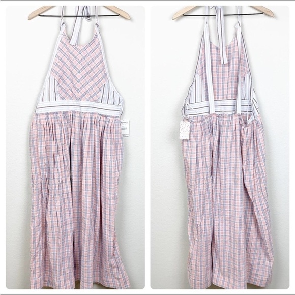 Free People Color Theory Halter Backless Plaid Boho Midi Dress NWT Size XS - Picture 10 of 11